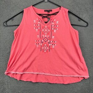 French Laundry Coral Pink Embellished Keyhole Tank Top Women's XL Cotton‎ Blend